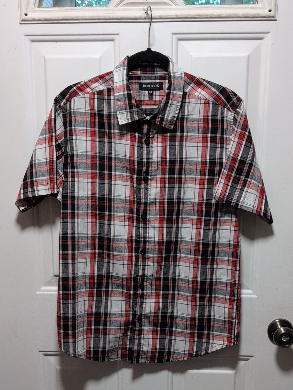 Hunter Red Black White Plaid Short-Sleeve Button-Down Shirt - Classic Plaid